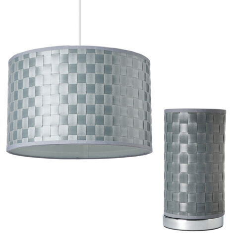 Litecraft Sovin Woven Table Lamp & 35 cm Easy Fit Drum Light Shade - Silver