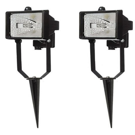 Litecraft Spike Floodlight Outdoor IP44 Rated Garden Fitting In Black - 2 Pack