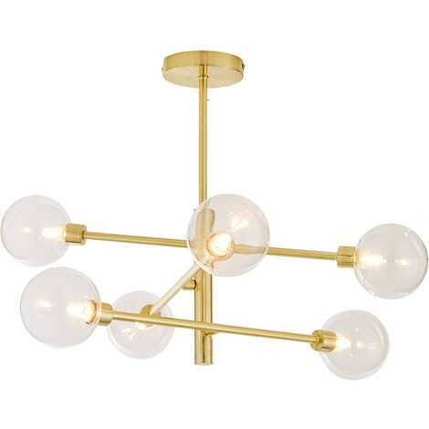 Litecraft Supa Ceiling Light Stick Semi Flush With Clear Glass Shades - Brass