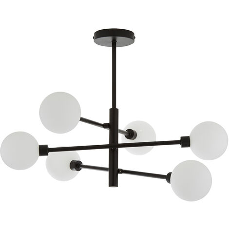 Litecraft Supa Ceiling Light Stick Semi Flush With White Glass Shades - Black