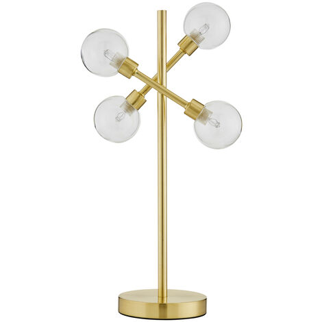 Litecraft Supa Table Lamp 4 Arm Industrial Base With Clear Glass Shades - Brass