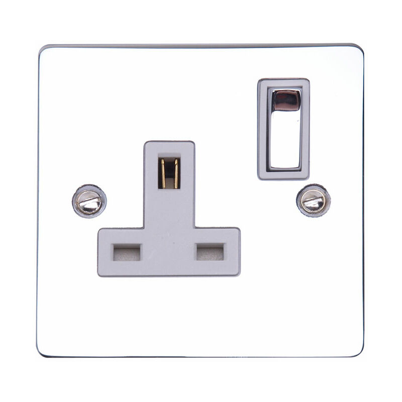 Switched Plug Socket 1 Gang 13A Electrical Fitting - Polished Chrome - Litecraft