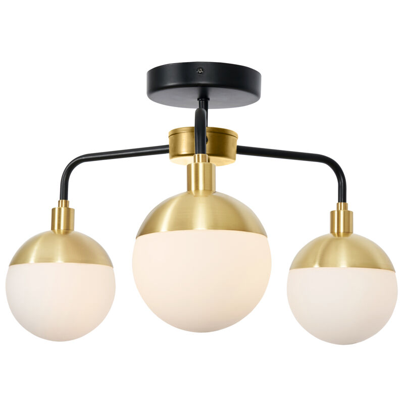 Litecraft Sydney Ceiling Light Bathroom IP44 Semi Flush 3 Arm - Black and Brass