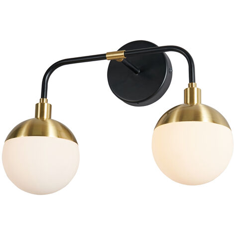 Litecraft Sydney Wall Light Bathroom 2 Arm With Ball Shades - Matte Black, Brass