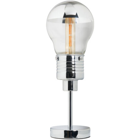 Litecraft Table Lamp E27 Base With Quirky Bulb Shade - Polished Chrome, Clear