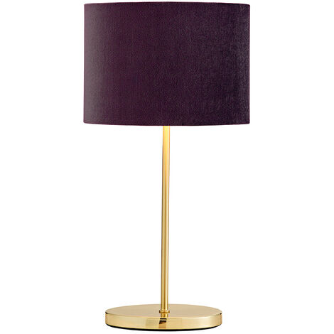Litecraft Table Lamp Stick Base With Maroon Oval Velvet Shade - Satin Brass