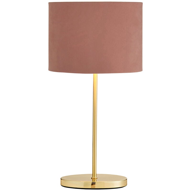 Litecraft - Table Lamp Stick Base With Pink Oval Velvet Shade - Satin Brass