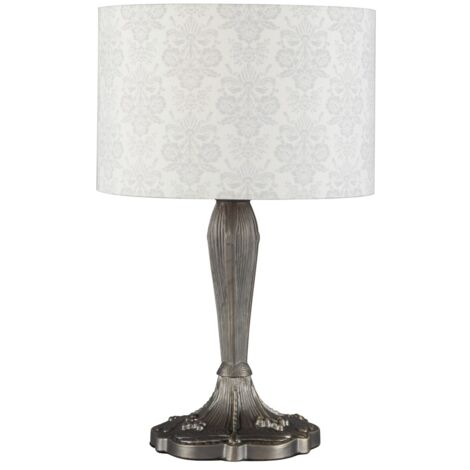Litecraft Table Lamp Tiffany Style Base with Damask Grey Shade - Antique Brass