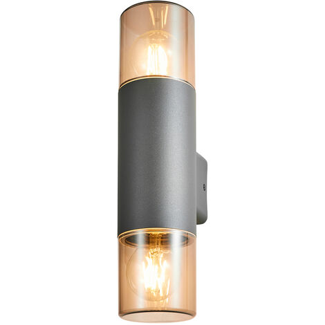 Litecraft Tegan Up & Down Wall Light Outdoor Round E27 LED Fitting - Anthracite