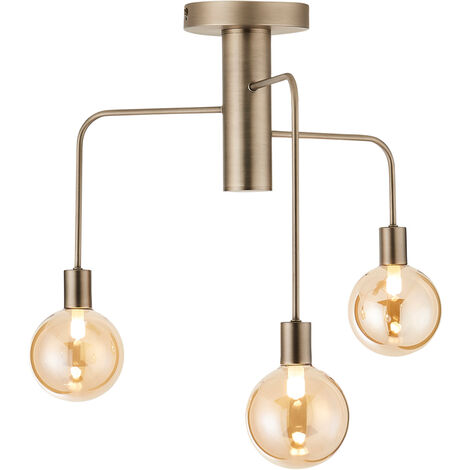 Litecraft Triss Ceiling Light Semi Flush With Gold Tinted Glass Shades - Pewter