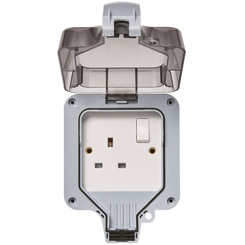 Uk Plug Outdoor Socket Box 13A 1 Gang With On/ Off Switch - Grey - Litecraft