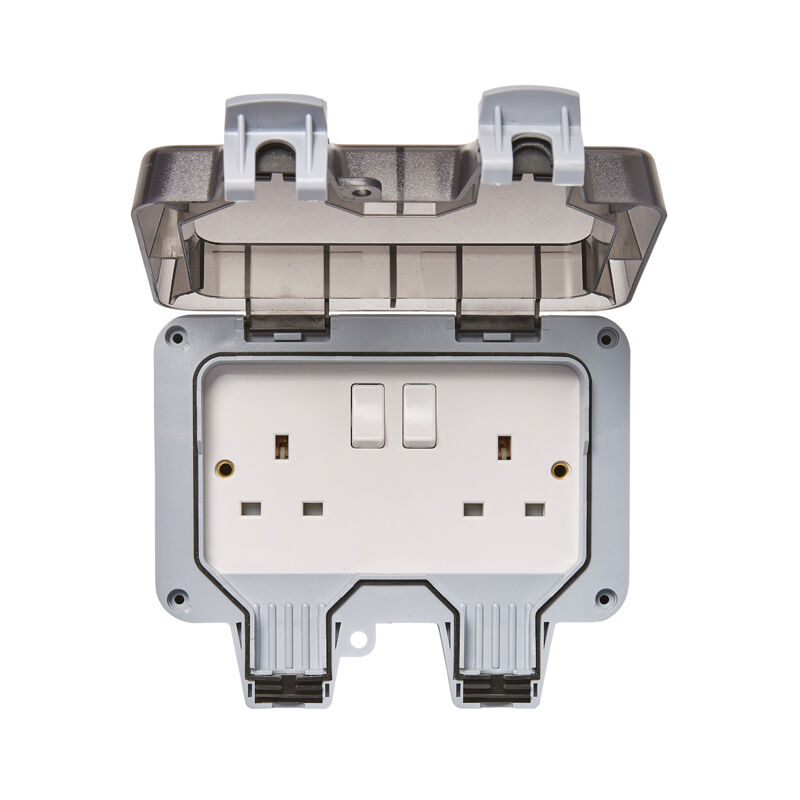 Uk Plug Outdoor Socket Box 13A 2 Gang With On/ Off Switch - Grey - Litecraft