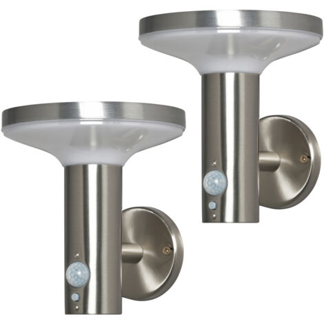 Litecraft Uris Outdoor Solar Power Wall Lights With PIR Sensor in Steel - 2 Pack