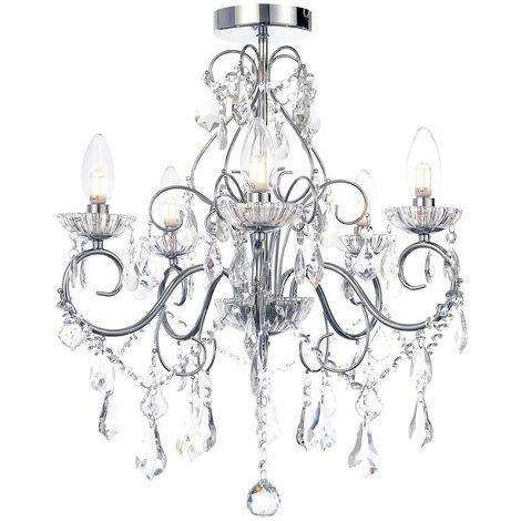 Litecraft Vara Chandelier Bathroom IP44 Ceiling Light 5 Arm - Polished Chrome