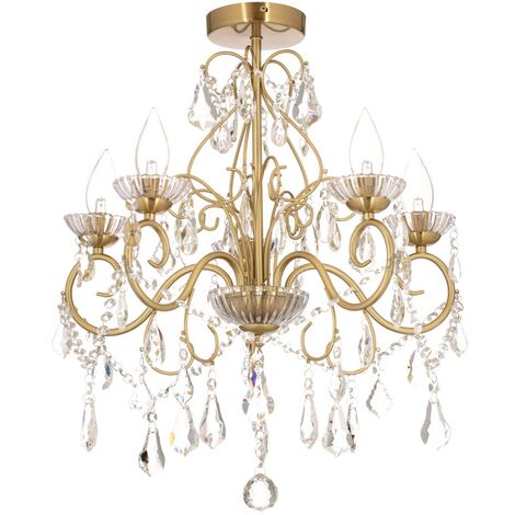 Litecraft Vara Chandelier Bathroom IP44 Ceiling Light 5 Arm - Satin Brass