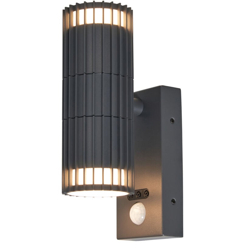 Litecraft Veda Wall Light Outdoor Ribbed Up & Down IP65 Rated Fitting With PIR Motion Sensor - Anthracite