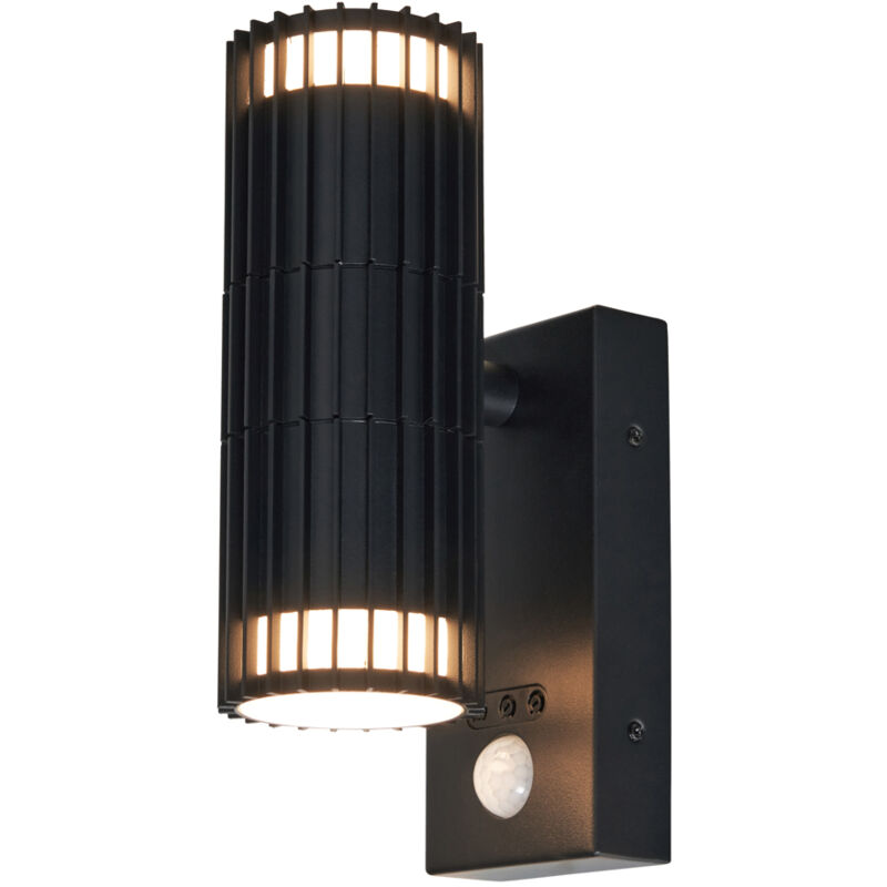 Veda Wall Light Outdoor Ribbed Up & Down IP65 Rated Fitting With pir Motion Sensor - Black - Litecraft