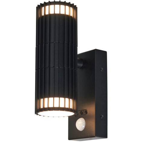 Litecraft Veda Wall Light Outdoor Ribbed Up & Down IP65 Rated Fitting With PIR Motion Sensor - Black