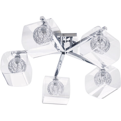 Litecraft Verona Ceiling Light Semi Flush 5 Arm Chrome With Glass & Wire Shades