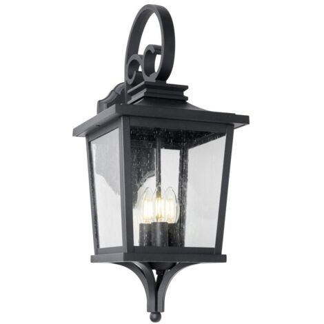 Litecraft Viktor Wall Lantern Seeded Glass Large IP23 Outdoor 3 Light - Black