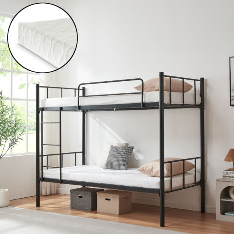 Litera Berimma para 2 personas + colchones acero 90x200 cm - Negro [en.casa]