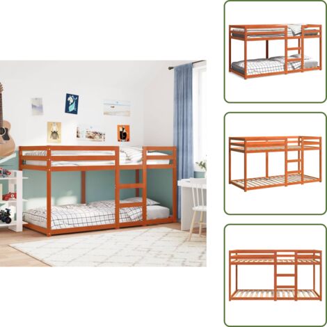 Litera compacta - vidaXL Litera de madera maciza de pino marrón cera 80x200 cm - Cama para niños