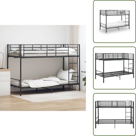Litera compacta - vidaXL Litera de metal negro 90x200 cm - Litera con barandillas