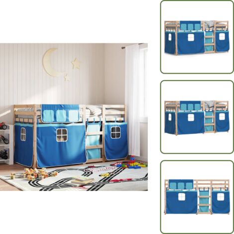 Litera con barandillas - vidaXL Litera con cortinas madera maciza de pino azul 90x190 cm - Litera para dormitorio