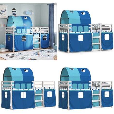 Litera con cortinas madera maciza de pino azul 80x200 cm - Litera con cortinas - Cama para niños