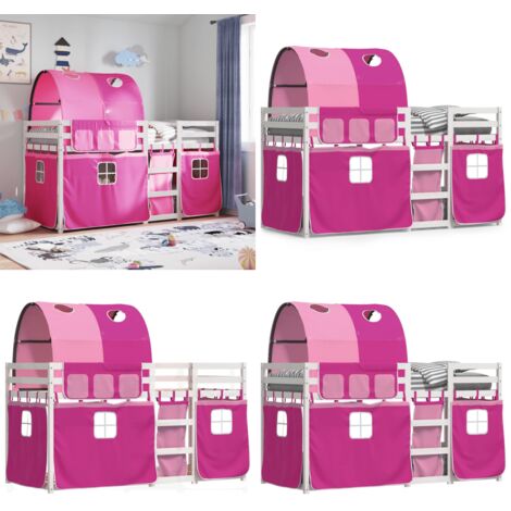 Litera con cortinas madera maciza de pino rosa 80x200 cm - Litera con cortinas - Cama para niños