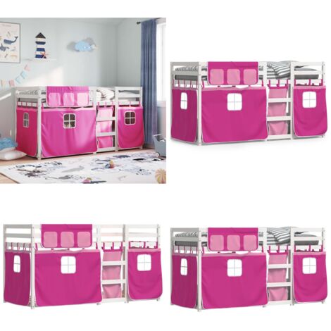 Litera con cortinas madera maciza de pino rosa 80x200 cm - Litera con cortinas - Cama para niños