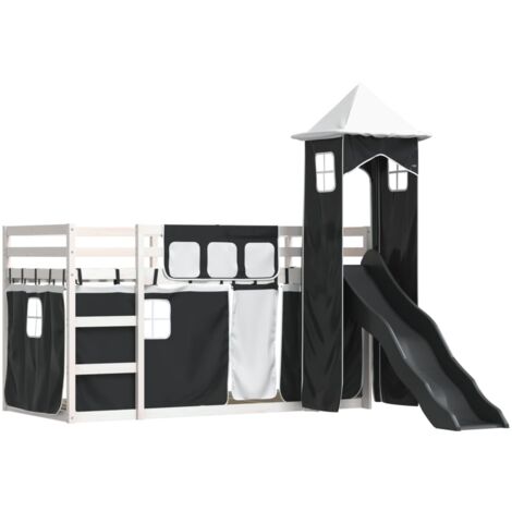 Litera con tobogán y cortinas blanco y negro 90x190 cm vidaXL