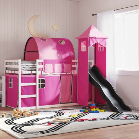 Litera con tobogán y cortinas rosa 90x190 cm
