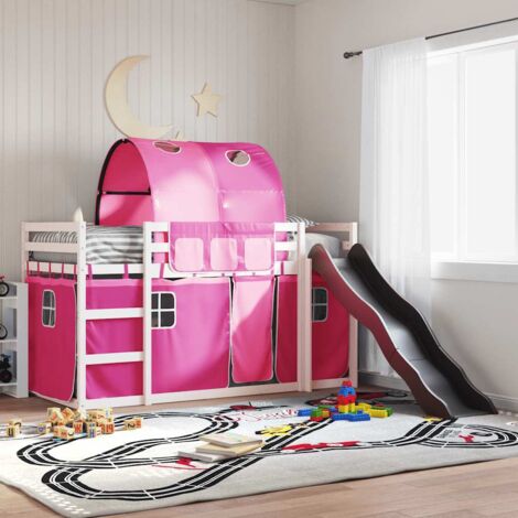 Litera con tobogán y cortinas rosa 90x200 cm