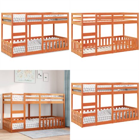 Litera de madera maciza de pino marrón cera 80x200 cm - Litera de piso bajo - Litera para niños