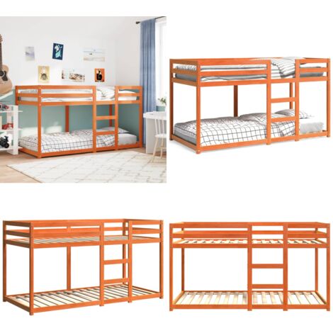 Litera de madera maciza de pino marrón cera 90x200 cm - Litera infantil - Cama de madera