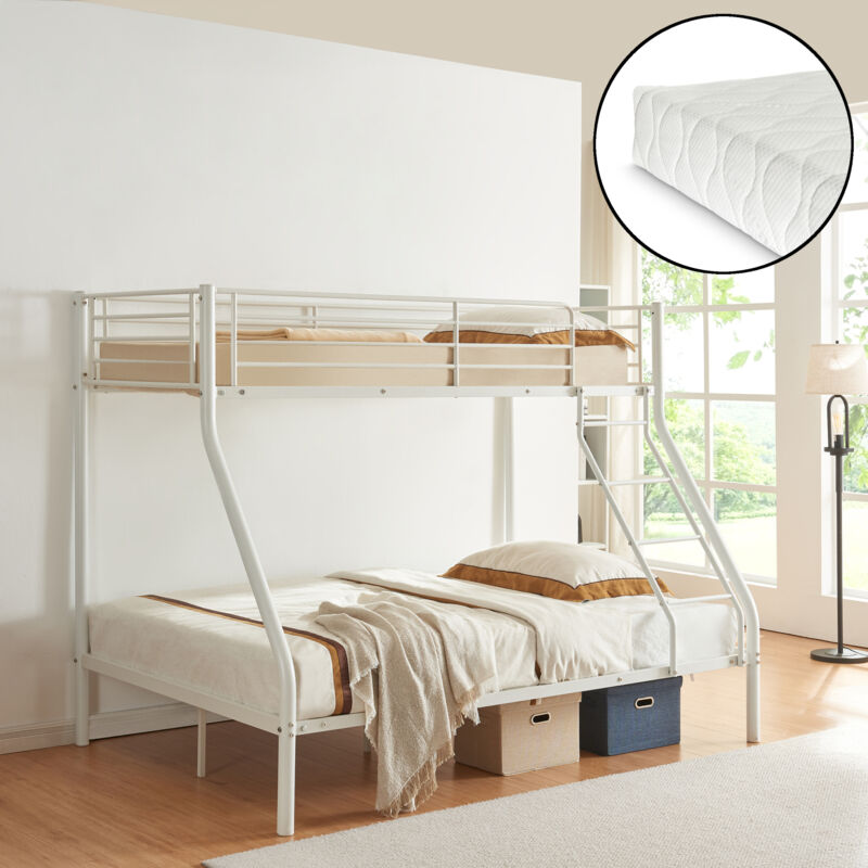 

[neu.haus] - Litera de metal Con colchones de espuma fría - 210 x 147,5 x 168 cm - Con reja protectora - Metal - Poliéster - Blanco