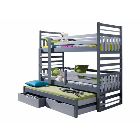 Litera Henderson 124, Grafito + Gris, De dos pisos with a pull-out extra cama, De dos pisos, 90x190, 90x200, Madera, Somieres, 97x210x175cm