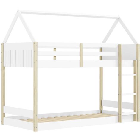 Litera juvenil Moira-Casita acabado blanco/natural, (Largo 197.4 x ancho 103.4 x alto 174.9 cm)