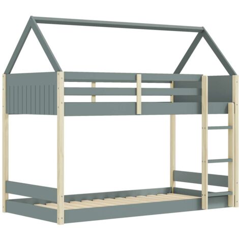 Litera juvenil Moira-Casita acabado verde kaki/natural, (Largo 197.4 x ancho 103.4 x alto 174.9 cm)