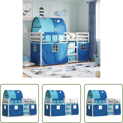 Litera para niños -  Litera con cortinas madera maciza de pino azul 90x200 cm