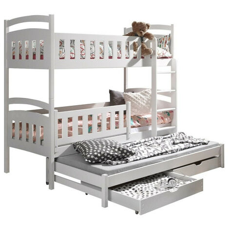 Litera Vista 120, Blanco, Litera con cama extra, De dos pisos, 90x190, 90x200, Madera, Somieres, 96x208x164cm