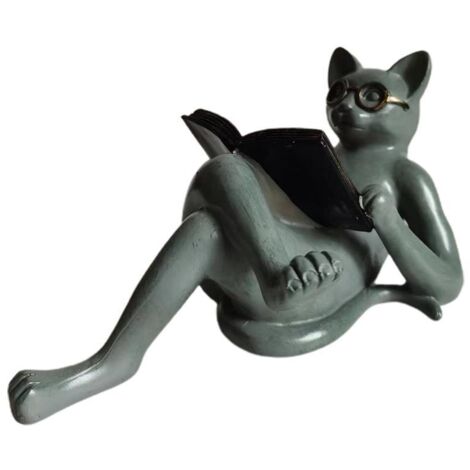 Literary Cat Resin Ornaments Garden Statue Decoration Reading Glasses Cat Crafts for Study and Office
