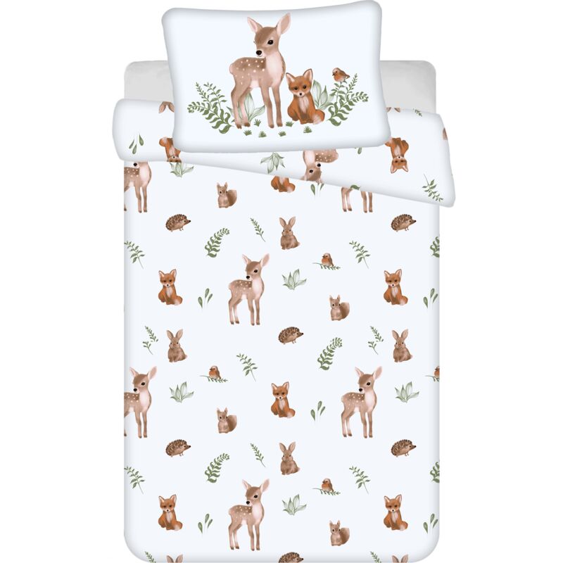 Literie coton 100x135 Animaux de la forêt blanc beige taie d'oreiller 40x60 24 août