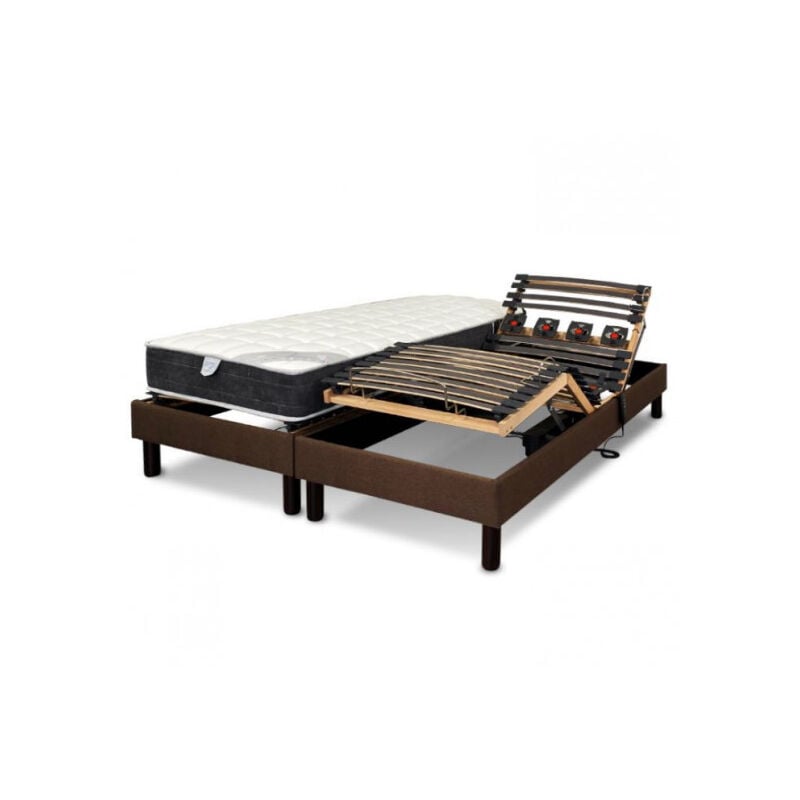 Essenzia - Literie electrique Zen Ensemble emotion marron, Classic ressorts 80x200 Ressorts