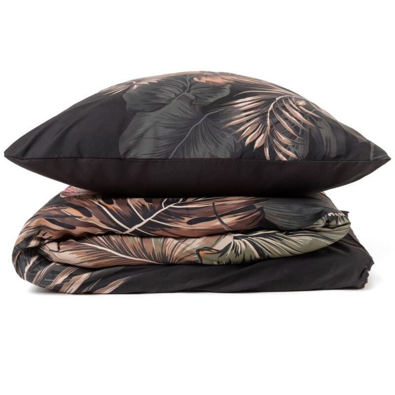 Literie FONCE feuilles noires en microfibre 160x200 + 270x80cm 825496