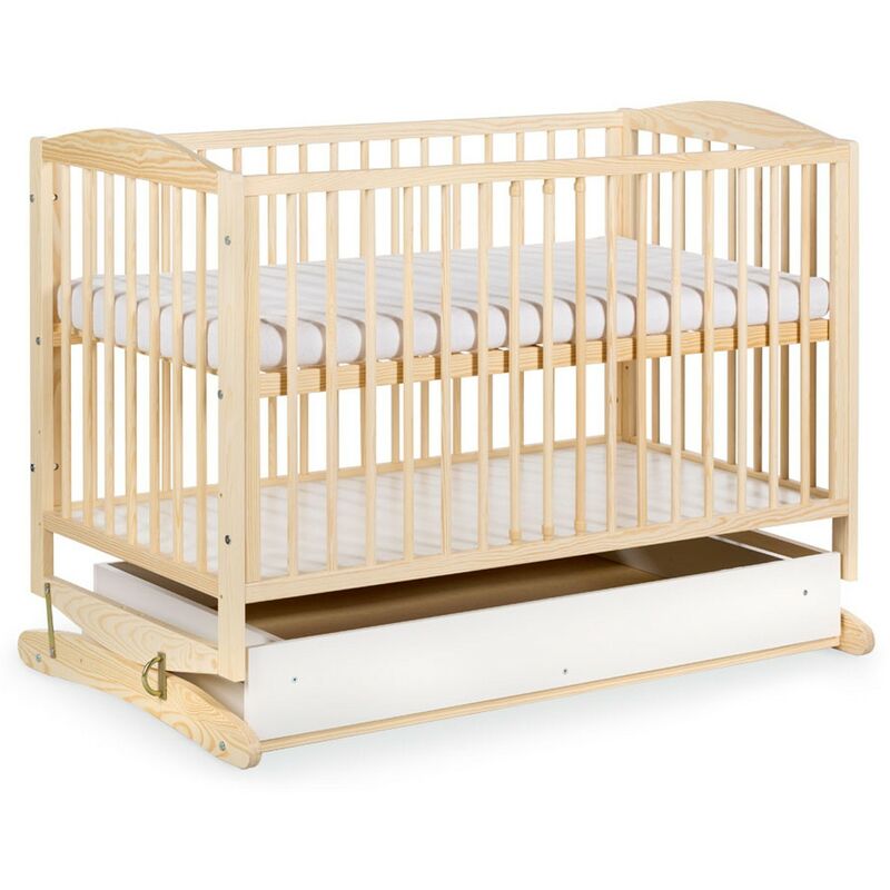 klups - henry lit à barreaux bébé à bascule 120x60 + tiroir bois