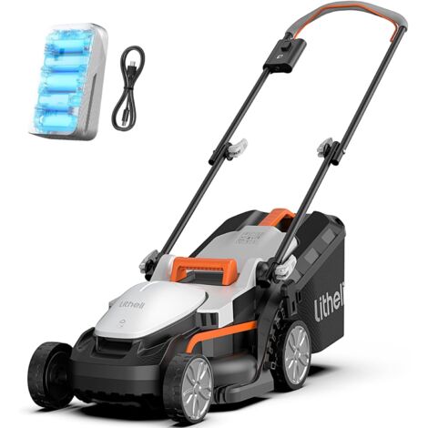 Litheli – Tondeuse à gazon électrique 20V – Largeur de coupe 33 cm – 5 hauteurs de coupe 25-65 mm – Batterie 4.0Ah incluse – Pour pelouses jusqu'à 300 m²