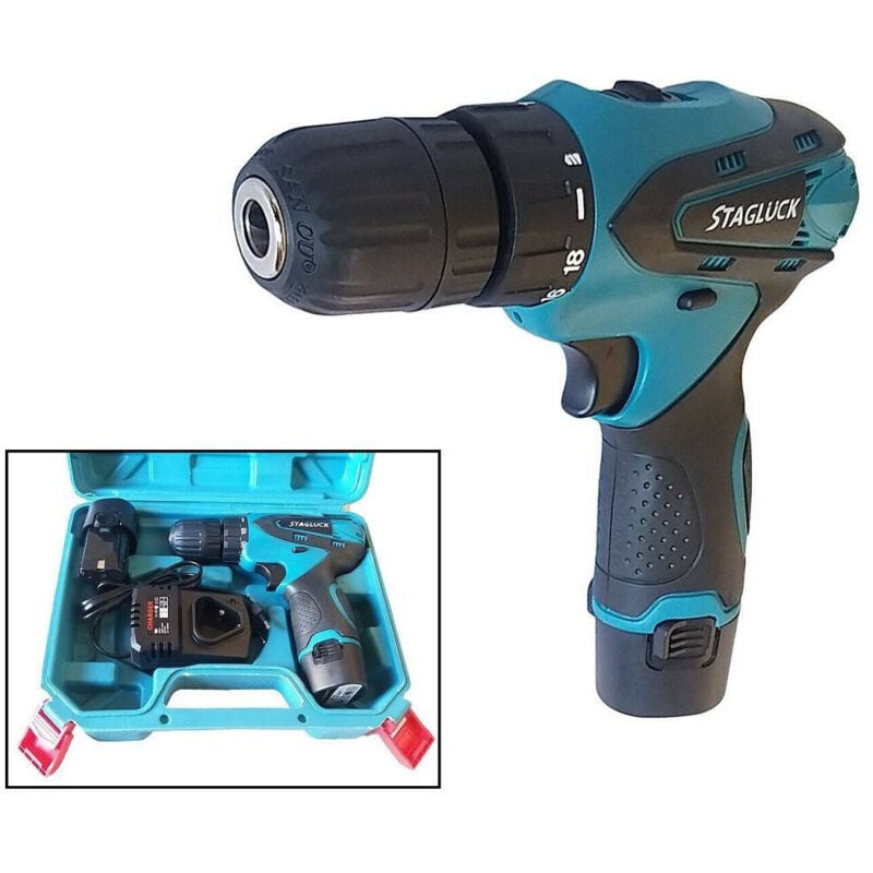 Image of Trade Shop Traesio - Trade Shop - bohrschrauber mit lithium-akku-koffer 14,4V kabellos doppelakku -