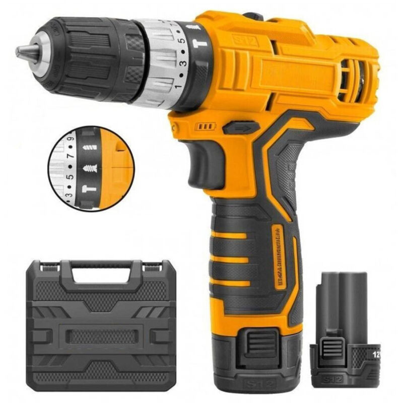 Image of Trade Shop - lithium-akku-bohrschrauber hammerfunktion 12V doppelakku -